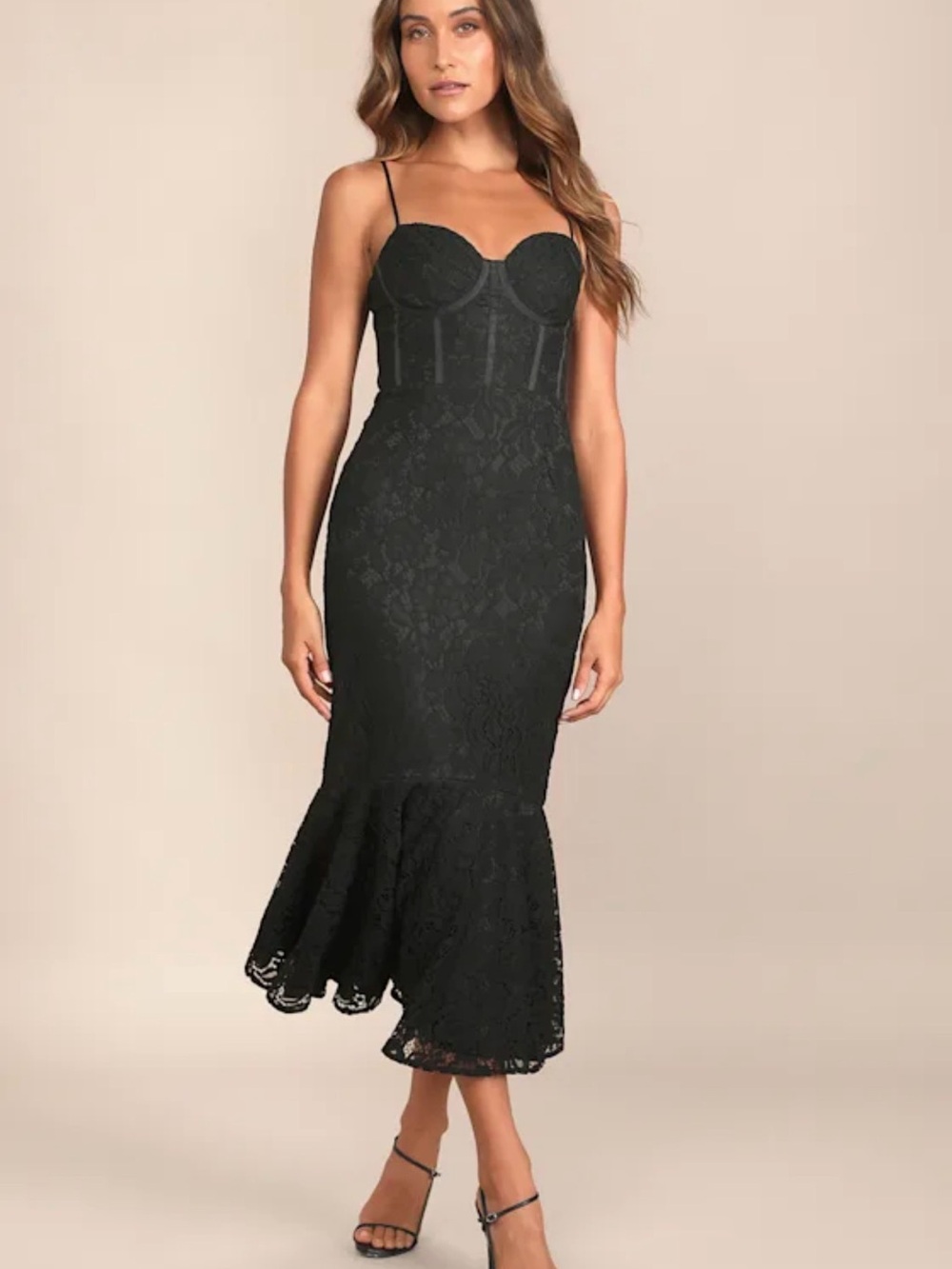 NWT Lulus Black Lace Trumpet Bustier Midi Dress size large